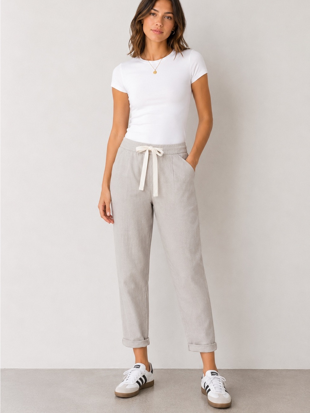 Aritzia Wilfred Allant Linen Blend Pants Size 2 Light Grey Lyocell Tie Waist